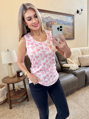 Ava Tank - Blushing Pink Hearts by Michelle Mae