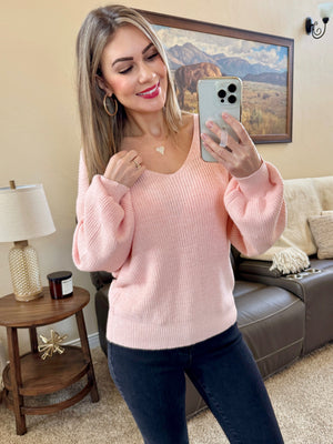 Bethany Bow Knit Sweater - Light Pink by Michelle Mae