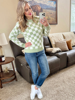 Checkered Sweater - Sage and White by Michelle Mae