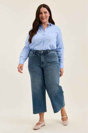 Judy Blue High Waist Dottie Wide Leg Crop Jeans in Medium Quarry Fade