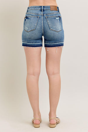Judy Blue Mid Rise Tummy Control Vintage Wash Release Hem Jean Shorts