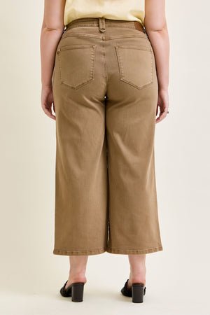 Judy Blue High Waist Wide Leg Ankle Jean in Mocha with Vintage Front Yoke