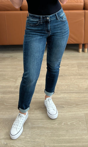 Judy Blue Mid Rise Non Distressed Cuffed Slim Fit Jeans