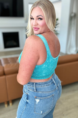 Zenana When and Where Reversible Ribbed Cropped Tank in Light Teal