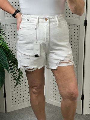 Judy Blue High Rise Rigid Magic Cutoff Shorts in White