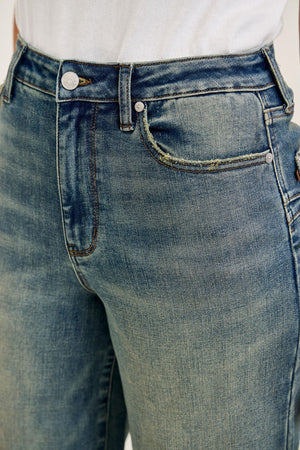 Judy Blue High Waist Marian Culotte with Side Shaping Seams Jeans Medium Warm Tinted Indigo
