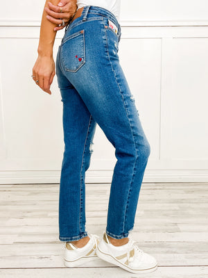 Judy Blue High Rise Queen Of Hearts Boyfriend Distressed Jeans