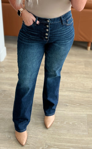 Judy Blue High Rise Button Fly Non Distressed Straight Leg Jeans