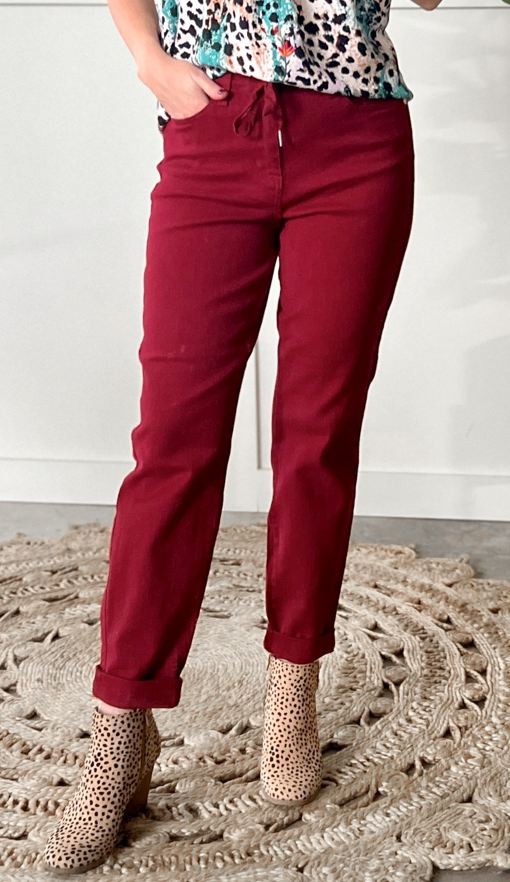 Judy Blue Hi Rise Scarlet Denim Cuffed Jogger Jeans