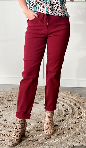 Judy Blue Hi Rise Scarlet Denim Cuffed Jogger Jeans