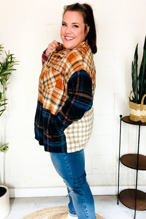 Catch Glances Muticolor Plaid Color Block Snap Button Shacket