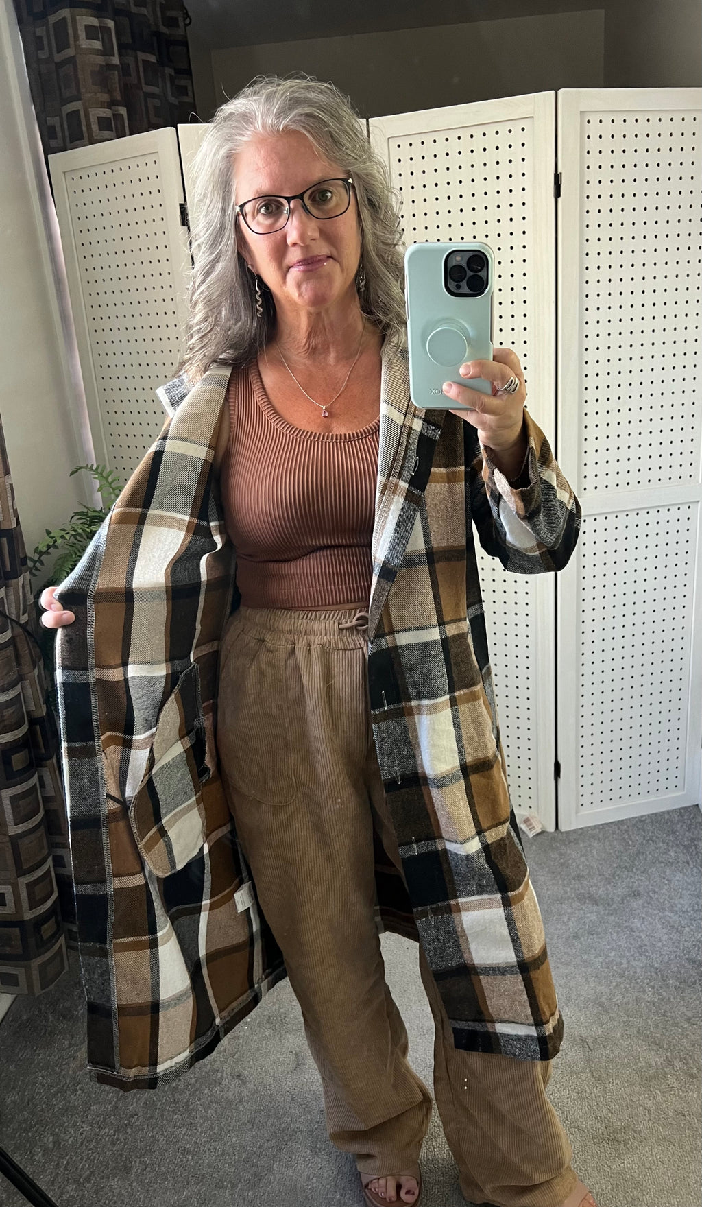 Plaid Flannel Long Sleeve Hooded Duster - 4 colors