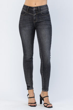 Judy Blue High Rise Front Yoke Skinny Black Wash Jeans