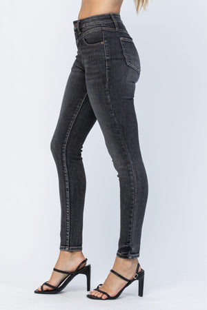 Judy Blue High Rise Front Yoke Skinny Black Wash Jeans