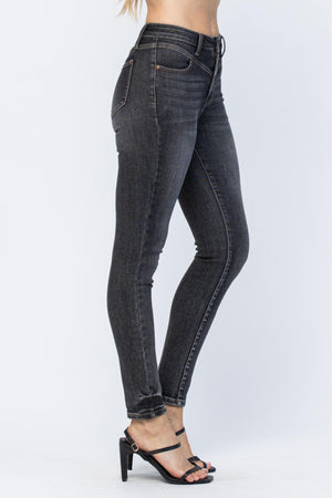 Judy Blue High Rise Front Yoke Skinny Black Wash Jeans