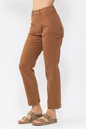 Judy Blue High Rise Brown Carpenter Utility Slim Fit Jeans