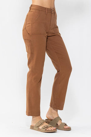 Judy Blue High Rise Brown Carpenter Utility Slim Fit Jeans