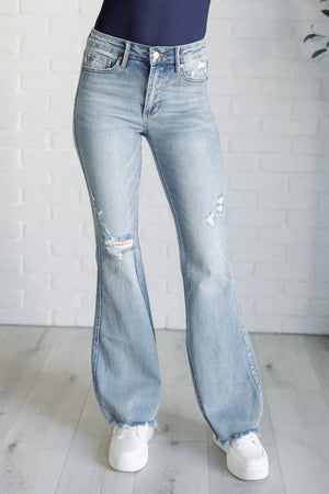 Judy Blue Mid Rise Tummy Control Destressed Flare Jeans