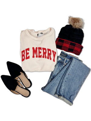 Be Merry Ribbed Pullover