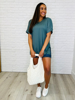 Zenana Comfy Cruising Top and Biker Shorts Set in Ash Jade