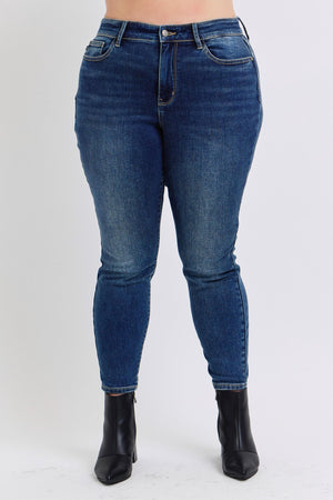 Judy Blue Mid Rise Dark Wash Brushed Thermal Skinny Jeans
