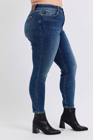 Judy Blue Mid Rise Dark Wash Brushed Thermal Skinny Jeans