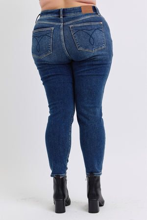Judy Blue Mid Rise Dark Wash Brushed Thermal Skinny Jeans
