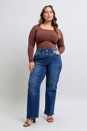 Judy Blue Mid rise Side Seam Detail Straight Leg Jeans