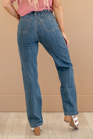 Judy Blue High Waist Elastic Waist Vintage Straight Leg Jeans