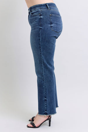 Judy Blue Mid Rise Vintage Wash Wide Leg Fray Hem Jeans