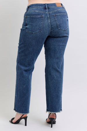 Judy Blue Mid Rise Wide Leg Raw Fray Hem Jeans