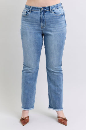 Judy Blue High Waist Frayed Hem Bootcut Jeans Tall