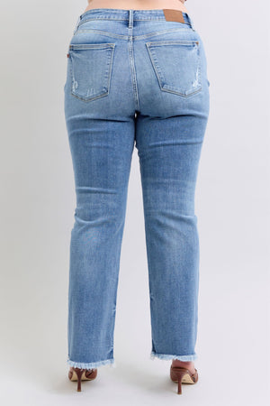 Judy Blue High Waist Frayed Hem Bootcut Jeans Tall