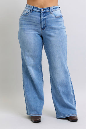 Judy Blue High Waist Wide Leg Vintage Wash Retro Jeans