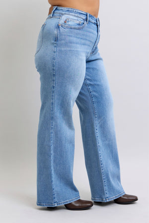 Judy Blue High Waist Wide Leg Vintage Wash Retro Jeans