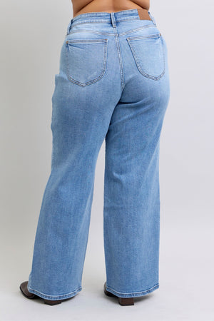 Judy Blue High Waist Wide Leg Vintage Wash Retro Jeans