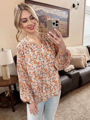 Pink & Orange Floral Button Down Blouse