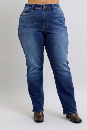 Judy Blue High Waist Vintage Dark Wash Thermal Straight Leg Jeans