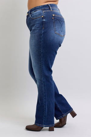 Judy Blue High Waist Vintage Dark Wash Thermal Straight Leg Jeans