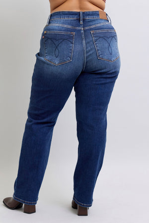 Judy Blue High Waist Vintage Dark Wash Thermal Straight Leg Jeans