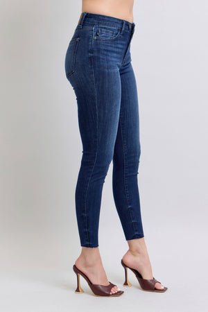 Judy Blue Mid Rise Adjustable Double Button Waist Raw Hem Skinny Jeans