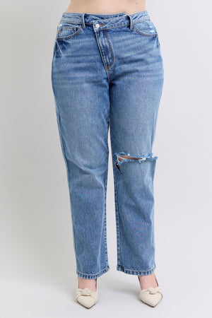 Judy Blue High Waist Rigid Magic Criss-Cross Waistband Straight Jeans