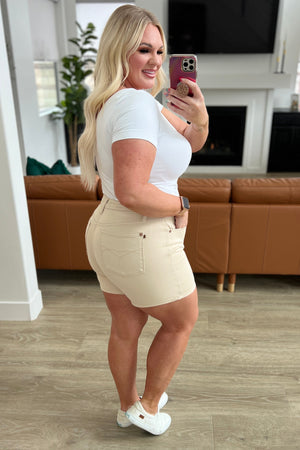 Judy Blue High Waist Garment Dyed Shorts in Bone