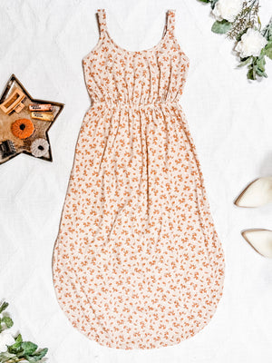 Reagan Ribbed Midi Dress - Sand and Rust Floral by Michelle Mae