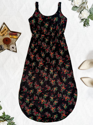 Reagan Ribbed Midi Dress - Black Floral by Michelle Mae