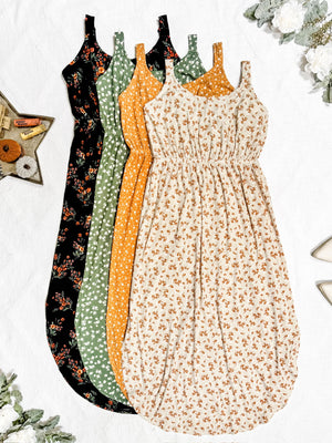 Reagan Ribbed Midi Dress - Pumpkin Floral by Michelle Mae