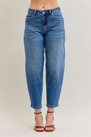 Judy Blue High Waist Classic Soft Barrel Stitch Thru Pocket Ankle Jeans