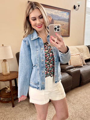 Floral Square Neck Short Sleeve in Navy