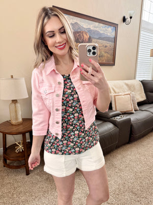 Risen Cropped Jean Jacket in Soft Pink