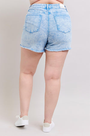 Judy Blue Mid Rise Garment Dyed Denim Shorts in Cyan